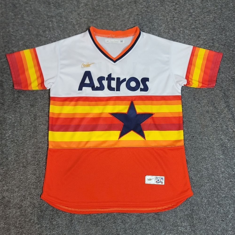 Nike Cooperstown Houston Astros Rainbow Jersey Altuve #27 Orange Retro